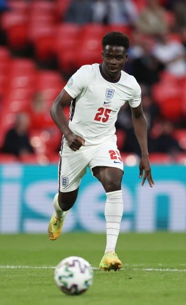 Bukayo Saka of England chases the ball during the UEFA Euro 2020 Championship Group D match between Czech Republic and England at Wembley Stadium on...