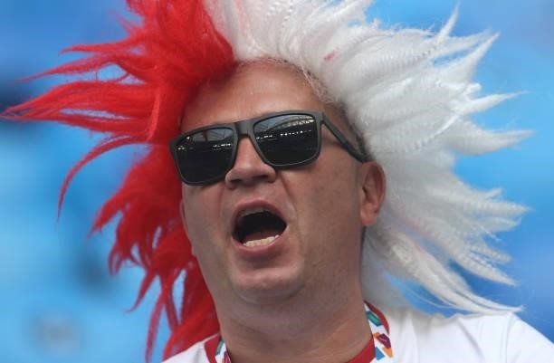 Poland fan shows their support prior to the UEFA Euro 2020 Championship Group E match between Sweden and Poland at Saint Petersburg Stadium on June...