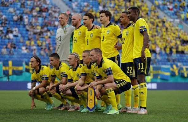Players of Sweden pose for a team photograph prior to the UEFA Euro 2020 Championship Group E match between Sweden and Poland at Saint Petersburg...