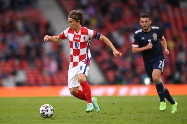 Croatia player Luka Modric in action during the UEFA Euro 2020 Championship Group D match between Croatia and Scotland at Hampden Park on June 22,...