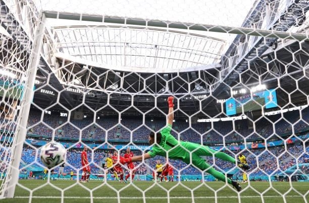 Wojciech Szczesny of Poland fails to save the Sweden second goal scored by Emil Forsberg during the UEFA Euro 2020 Championship Group E match between...