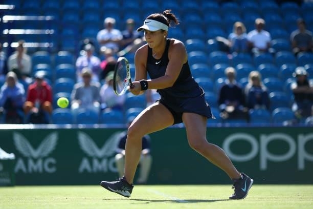 Bianca Andreescu of Canada in action during her second round women's singles match against Anett Kontaveit of Estonia during day 5 of the Viking...