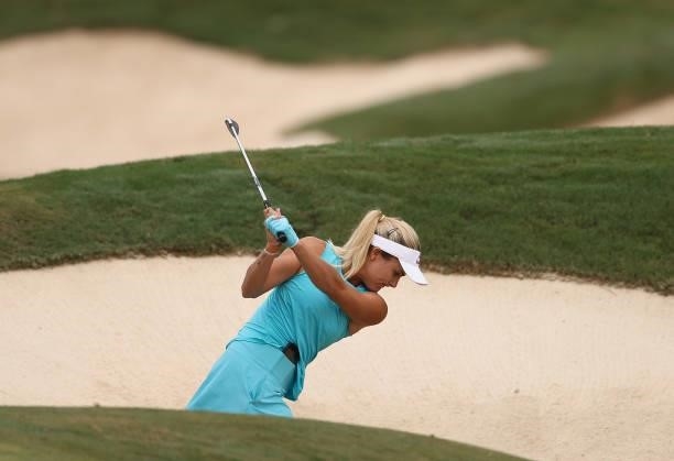Lexi Thompson of the United States plays a shot on the 14th hole during a practice round for the KPMG Women's PGA Championship at Atlanta Athletic...