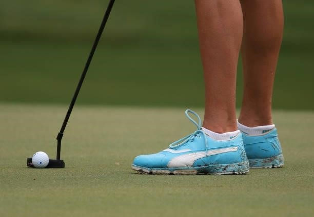 Detail view of the shoes worn by Lexi Thompson of the United States on the 14th hole during a practice round for the KPMG Women's PGA Championship at...