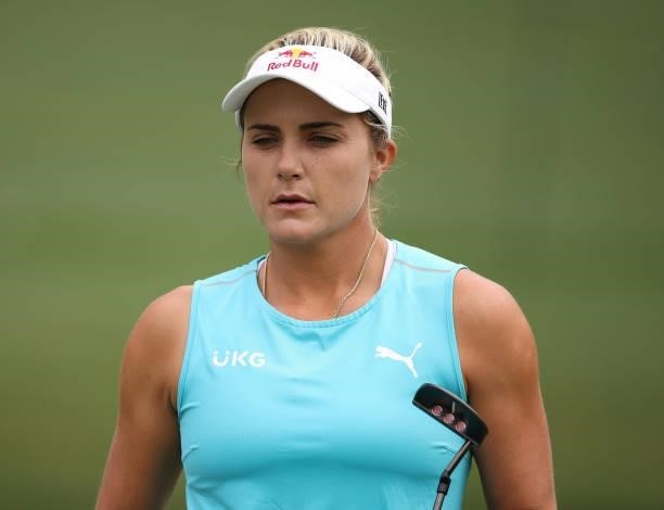 Lexi Thompson of the United States walks the 14th green during a practice round for the KPMG Women's PGA Championship at Atlanta Athletic Club on...