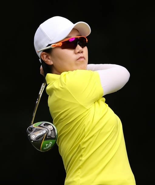 Jeongeun Lee of South Korea tees off the 12th hole during a practice round for the KPMG Women's PGA Championship at Atlanta Athletic Club on June 23,...