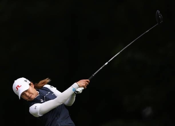 Tiffany Chan of Hong Kong tees off the 12th hole during a practice round for the KPMG Women's PGA Championship at Atlanta Athletic Club on June 23,...