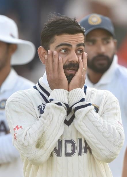 Virat Kohli of India reacts during Day 6 of the ICC World Test Championship Final between India and New Zealand at The Hampshire Bowl on June 23,...