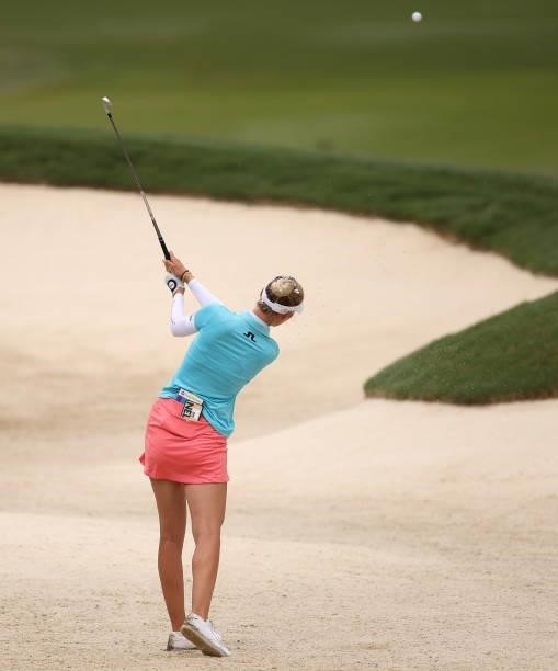 Nelly Korda of the United States plays a shot on the 14th hole during a practice round for the KPMG Women's PGA Championship at Atlanta Athletic Club...