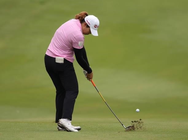 Ariya Jutanugarn of Thailand plays a shot on the 16th hole during a practice round for the KPMG Women's PGA Championship at Atlanta Athletic Club on...