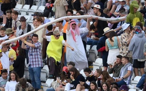 Young Cricket Fans construct a Beer Snake during the Vitality T20 Blast Match between Durham Cricket and Northamptonshire Steelbacks at Emirates...
