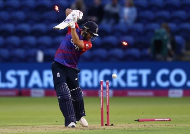 Dawid Malan of England is bowled out by Isuru Udana of Sri Lanka during the T20 International Series first T20I match between England and Sri Lanka...