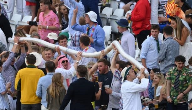Young Cricket Fans construct a Beer Snake during the Vitality T20 Blast Match between Durham Cricket and Northamptonshire Steelbacks at Emirates...