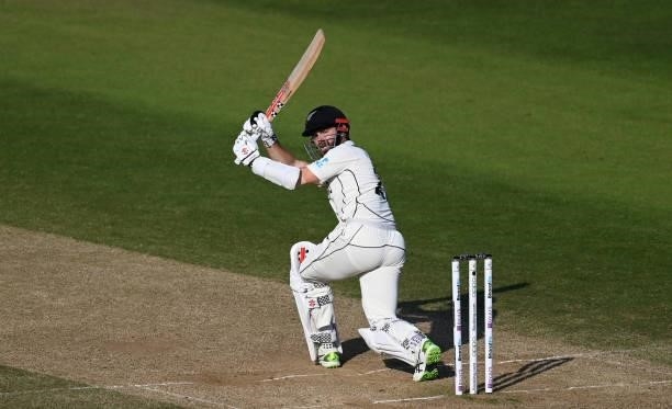Kane Williamson of New Zealand bats during Day 6 of the ICC World Test Championship Final between India and New Zealand at The Ageas Bowl on June 23,...