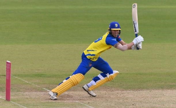 Durham batsman Brydon Carse in batting action during the Vitality T20 Blast Match between Durham Cricket and Northamptonshire Steelbacks at Emirates...