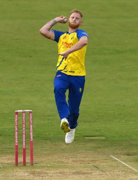 Durham bowler Ben Stokes in bowling action during the Vitality T20 Blast Match between Durham Cricket and Northamptonshire Steelbacks at Emirates...