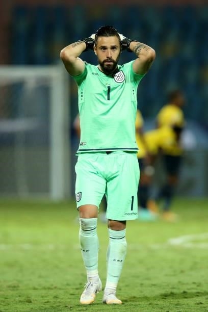 Hernan Galindez of Ecuador reacts during a Group B match between Ecuador and Peru as part of Copa America Brazil 2021 at Estadio Olimpico on June 23,...