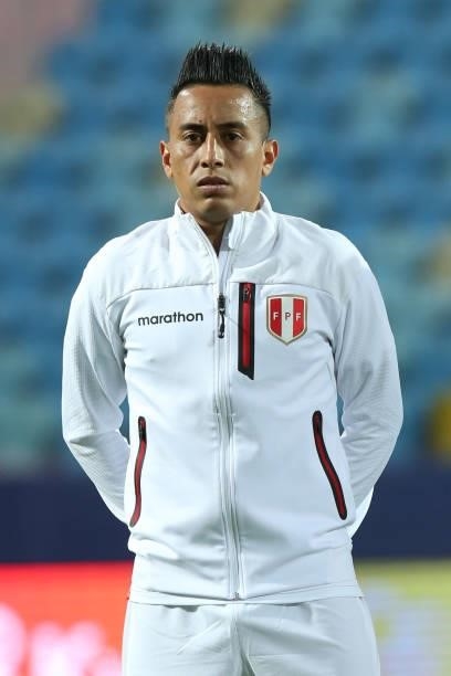 Christian Cueva of Peru looks on prior to a Group B match between Ecuador and Peru as part of Copa America Brazil 2021 at Estadio Olimpico on June...