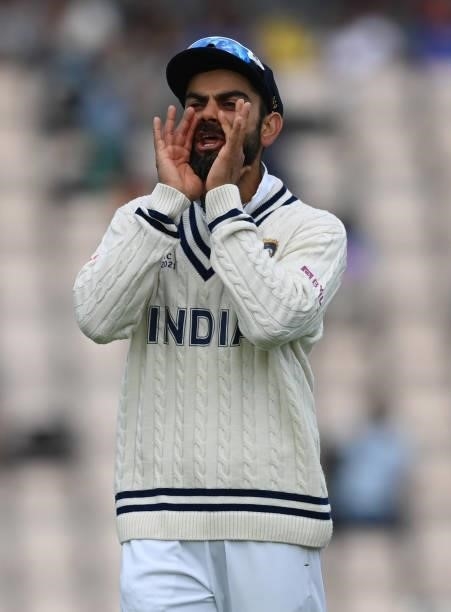 Virat Kohli of India shouts during the ICC World Test Championship Final against India at The Hampshire Bowl on June 23, 2021 in Southampton, England.