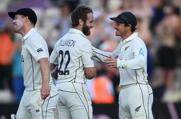 Watling hugs Kane Williamson after the ICC World Test Championship Final against India at The Hampshire Bowl on June 23, 2021 in Southampton, England.