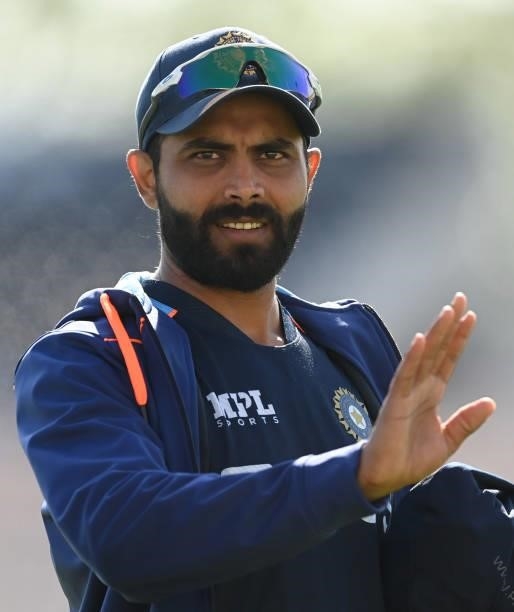 Ravindra Jadeja of India looks on before the reserve day of the ICC World Test Championship Final between India and New Zealand at The Hampshire Bowl...