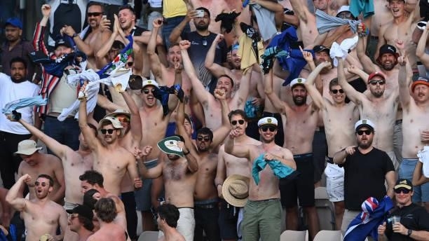 New Zealand supporters cheer after their team won the ICC World Test Championship Final between India and New Zealand at The Hampshire Bowl on June...