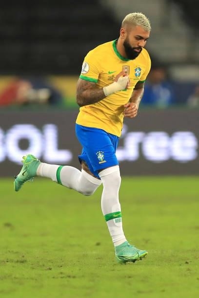 Gabriel Barbosa of Brazil enters the pitch during a Group B match between Brazil and Colombia as part of Copa America Brazil 2021 at Estadio Olímpico...