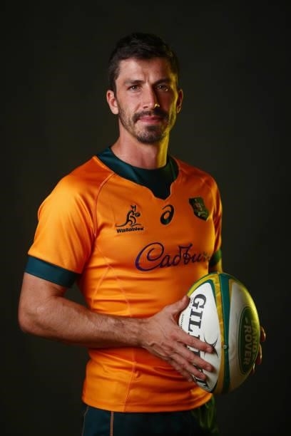 Jake Gordon poses during the Australian Wallabies player portrait session at Event Cinemas Coomera on June 23, 2021 in Gold Coast, Australia.