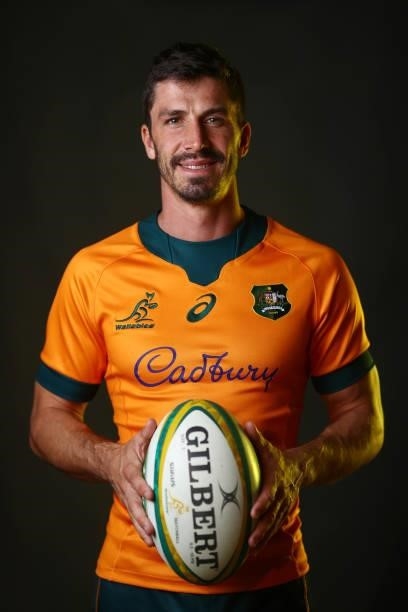 Jake Gordon poses during the Australian Wallabies player portrait session at Event Cinemas Coomera on June 23, 2021 in Gold Coast, Australia.