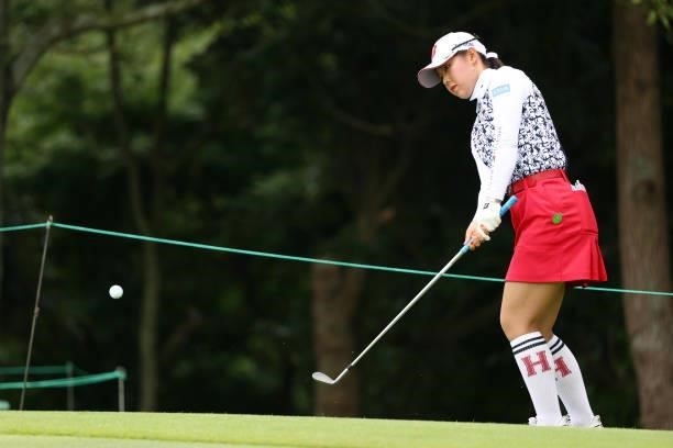 Yuri Yoshida of Japan chips onto the 6th green during the first round of the Earth Mondamin Cup at Camellia Hills Country Club on June 24, 2021 in...