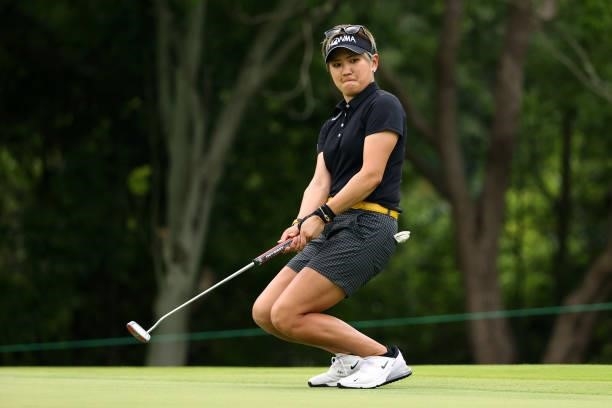 Misuzu Narita of Japan reacts after a putt 6th green during the first round of the Earth Mondamin Cup at Camellia Hills Country Club on June 24, 2021...