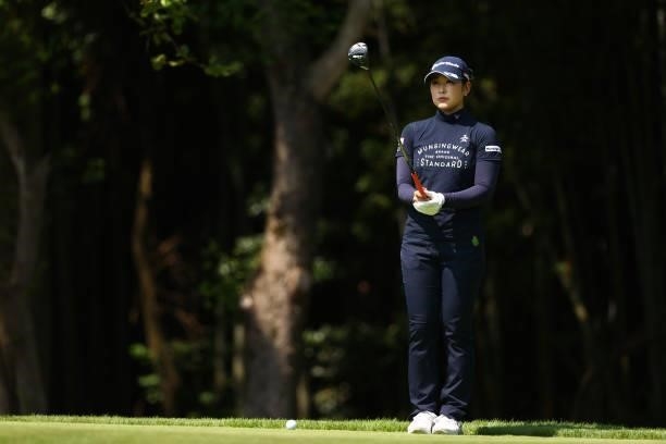 Aya Tamura of Japan is seen before her tee shot on the 7th hole during the first round of the Earth Mondamin Cup at Camellia Hills Country Club on...