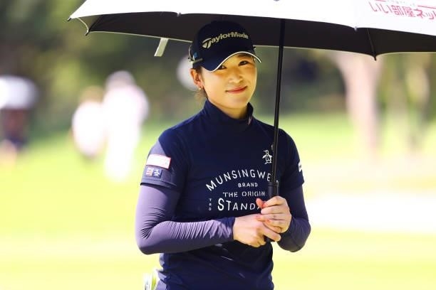 Aya Tamura of Japan smiles on the 7th green during the first round of the Earth Mondamin Cup at Camellia Hills Country Club on June 24, 2021 in...