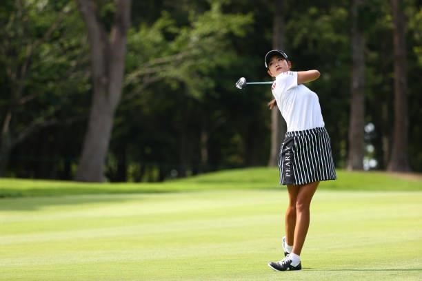 Erika Hara of Japan hits her second shot on the 8th hole during the first round of the Earth Mondamin Cup at Camellia Hills Country Club on June 24,...