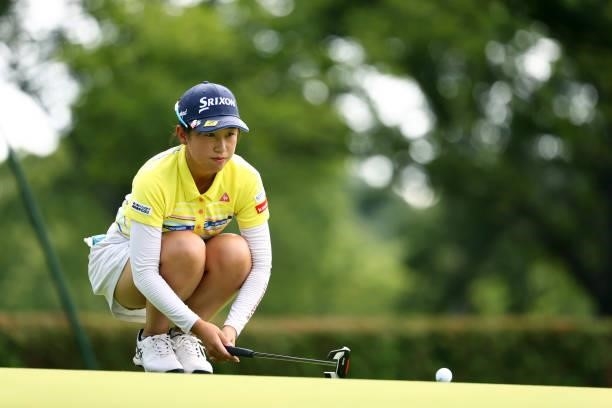 Nana Suganuma of Japan lines up a putt on the 8th green during the first round of the Earth Mondamin Cup at Camellia Hills Country Club on June 24,...