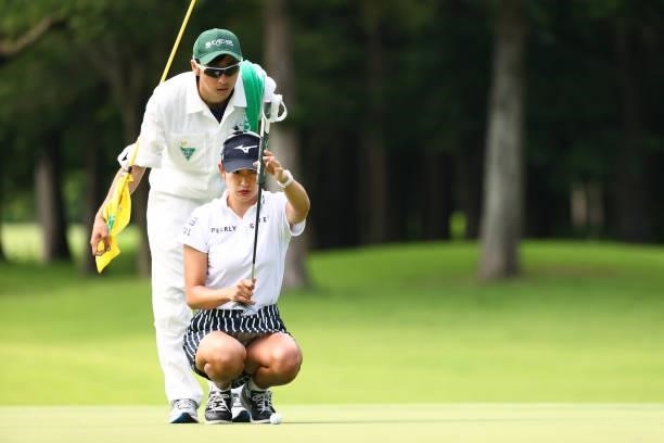 Erika Hara of Japan lines up a putt on the 8th green during the first round of the Earth Mondamin Cup at Camellia Hills Country Club on June 24, 2021...