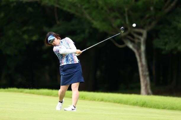 Hiroko Azuma of Japan hits her second shot on the 8th hole during the first round of the Earth Mondamin Cup at Camellia Hills Country Club on June...