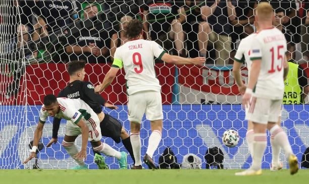 Kai Havertz of germany scores the goal 1:1 during the UEFA Euro 2020 Championship Group F match between Germany and Hungary at Allianz Arena on June...