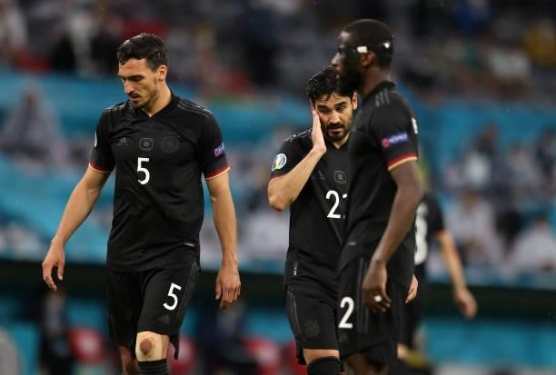 Ilkay Guendogan of germany and Mats Hummels of germany reacts during the UEFA Euro 2020 Championship Group F match between Germany and Hungary at...
