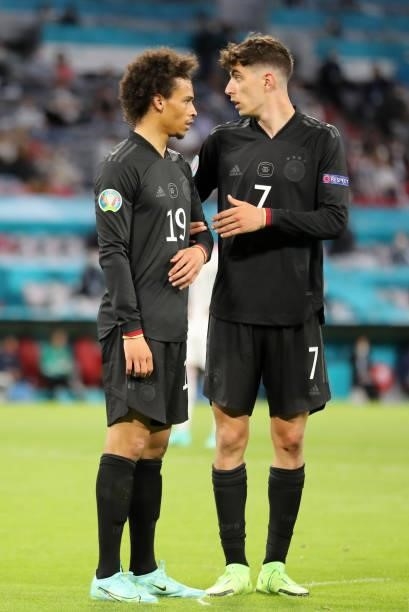 Kai Havertz of germany and Leroy Sane of germany during the UEFA Euro 2020 Championship Group F match between Germany and Hungary at Allianz Arena on...