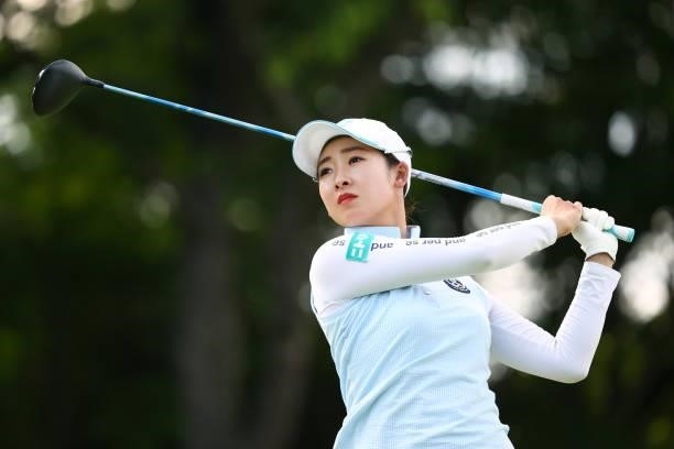 Rei Matsuda of Japan hits her tee shot on the 8th hole during the first round of the Earth Mondamin Cup at Camellia Hills Country Club on June 24,...