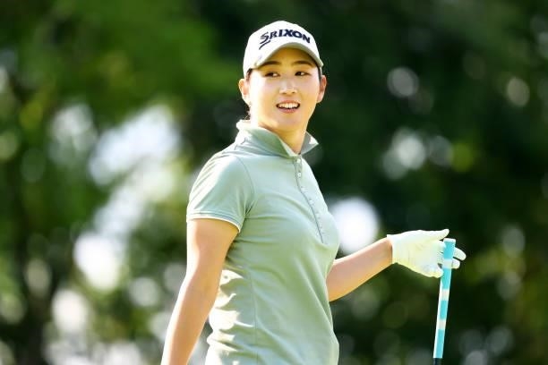 Miyu Shinkai of Japan reacts after her tee shot on the 8th hole during the first round of the Earth Mondamin Cup at Camellia Hills Country Club on...