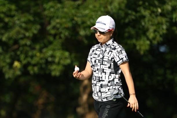 Mika Miyazato of Japan reacts on the 8th green during the first round of the Earth Mondamin Cup at Camellia Hills Country Club on June 24, 2021 in...