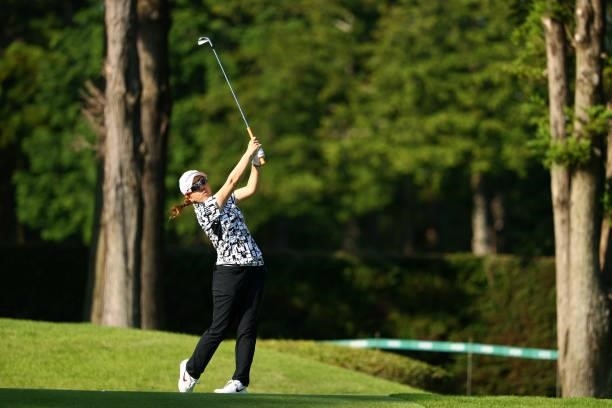 Mika Miyazato of Japan hits her tee shot on the 9th hole during the first round of the Earth Mondamin Cup at Camellia Hills Country Club on June 24,...