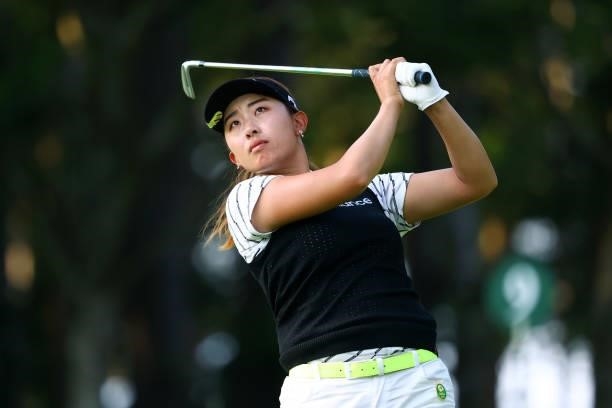 Karin Takeyama of Japan hits her tee shot on the 9th hole during the first round of the Earth Mondamin Cup at Camellia Hills Country Club on June 24,...