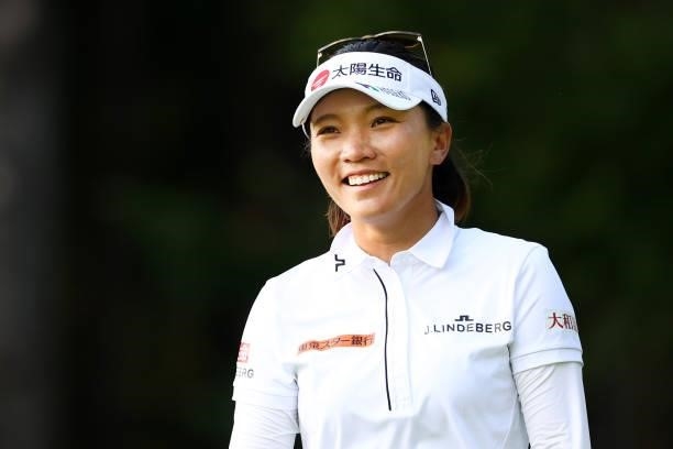 Teresa Lu of Chinese Taipei smiles on the 9th hole during the first round of the Earth Mondamin Cup at Camellia Hills Country Club on June 24, 2021...