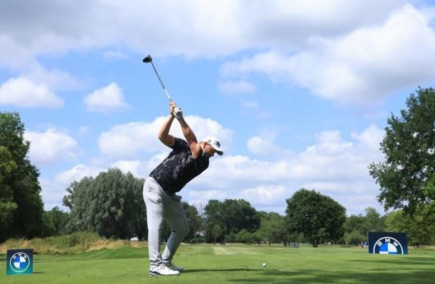 Daniel Van Tonder of South Africa tees off on the ninth hole during the first round of The BMW International Open at Golfclub Munchen Eichenried on...