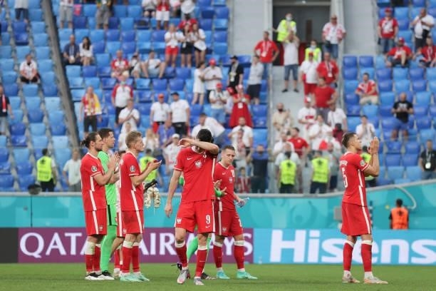 Robert Lewandowski of Poland reacts after loosing the UEFA Euro 2020 Championship Group E match between Sweden and Poland at Saint Petersburg Stadium...