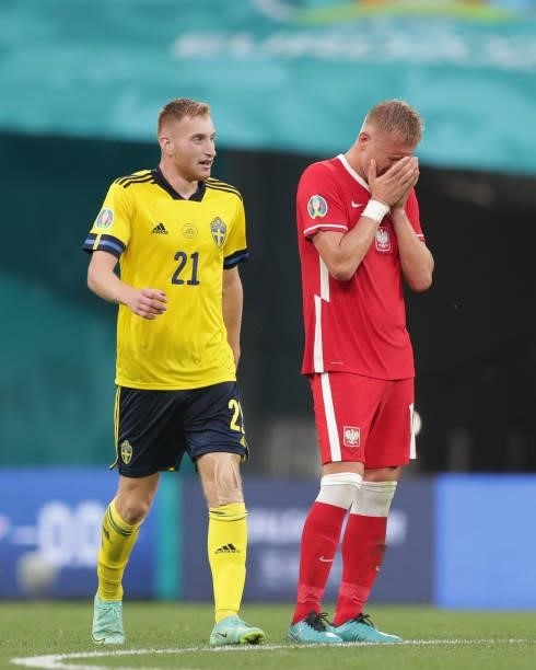 Kamil Glik of Poland looks dejected after the Sweden third goal scored by Viktor Claesson during the UEFA Euro 2020 Championship Group E match...