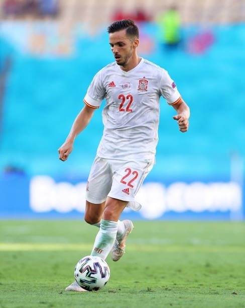 Pablo Sarabia of Spain in action during the UEFA Euro 2020 Championship Group E match between Slovakia and Spain at Estadio La Cartuja on June 23,...